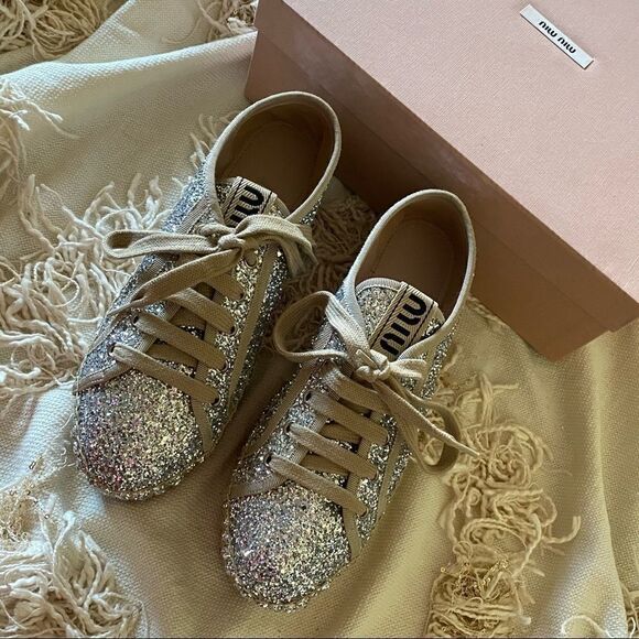 MIU MIU Logo Lace Up Platform Espadrille Sneakers - Picture 12 of 16